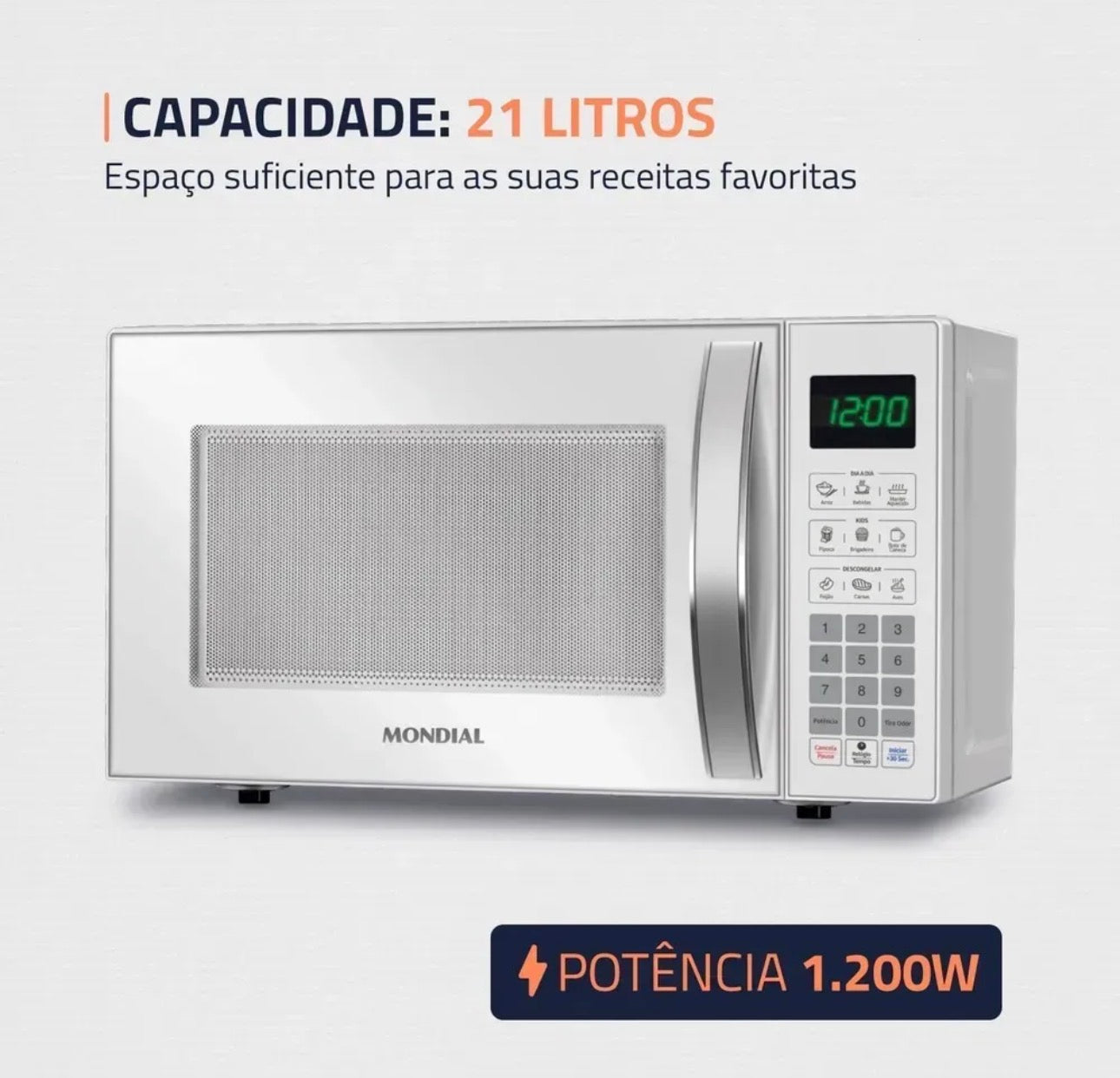 MICRO-ONDAS MONDIAL 21L 1200W + KIT DE POTES GRÁTIS, ÚLTIMAS 20 UNIDADES!