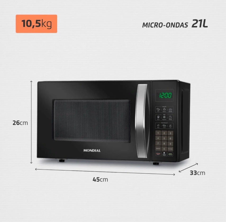 MICRO-ONDAS MONDIAL 21L 1200W + KIT DE POTES GRÁTIS, ÚLTIMAS 20 UNIDADES!