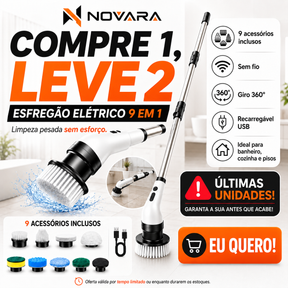 🚨 [Compre 1 Leve 2]  Esfregão Elétrico 9 Em 1 Sem fio Escova De Limpeza Pesada Multiuso 360 Recarregável Giratória. Queima de estoque restam 13 unidades🔥🔥