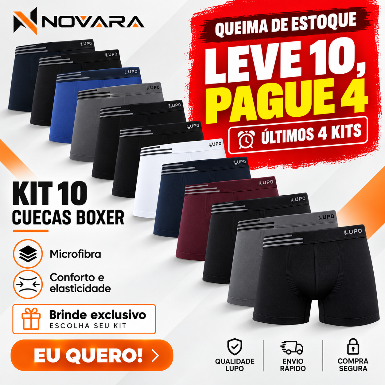 🚨 [LEVE 10, PAGUE 4] KIT 10 CUECAS BOXER LUPO + NECESSAIRE MASCULINA DE BRINDE 🎁 | QUEIMA DE ESTOQUE: ÚLTIMOS 4 KITS DISPONÍVEIS 🔥