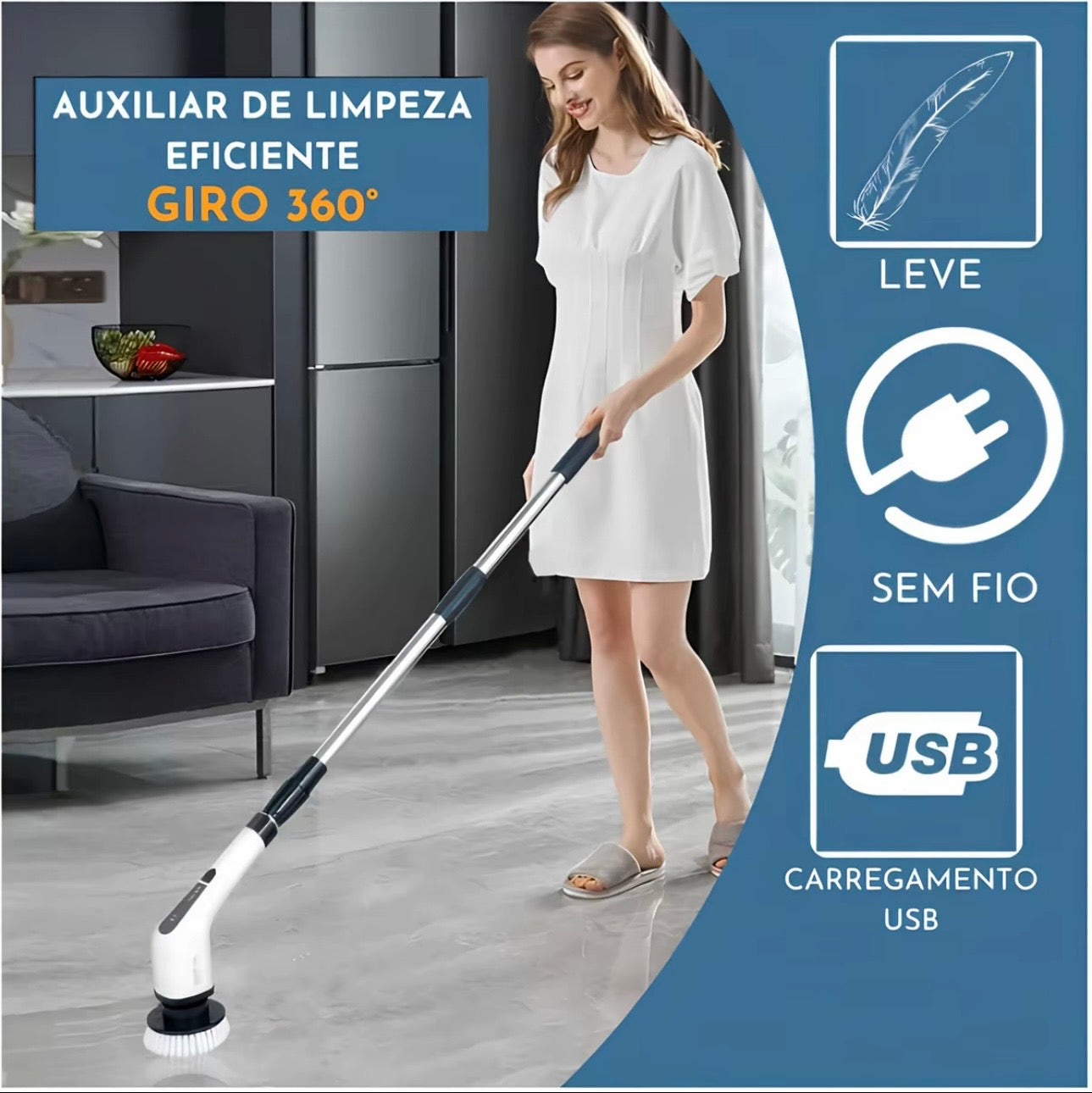 🚨 [Compre 1 Leve 2]  Esfregão Elétrico 9 Em 1 Sem fio Escova De Limpeza Pesada Multiuso 360 Recarregável Giratória. Queima de estoque restam 13 unidades🔥🔥